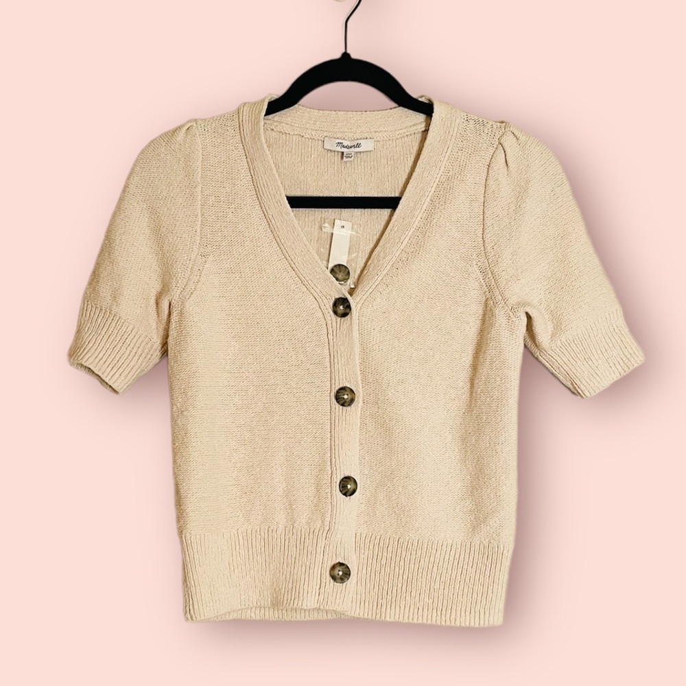 NWT Madewell Button Front Short Sleeve Cropped Cardigan Sz XXS